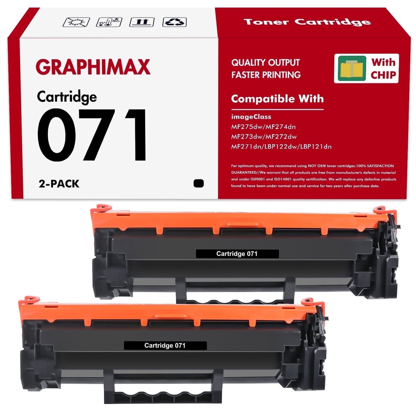 071 High Yield Toner Cartridge with Chip Compatible for Canon 071 071H CRG 071 imageClass LBP122dw MF272dw MF273dw MF275dw MF274dn MF271dn LBP121dn Printer Black 2Pack