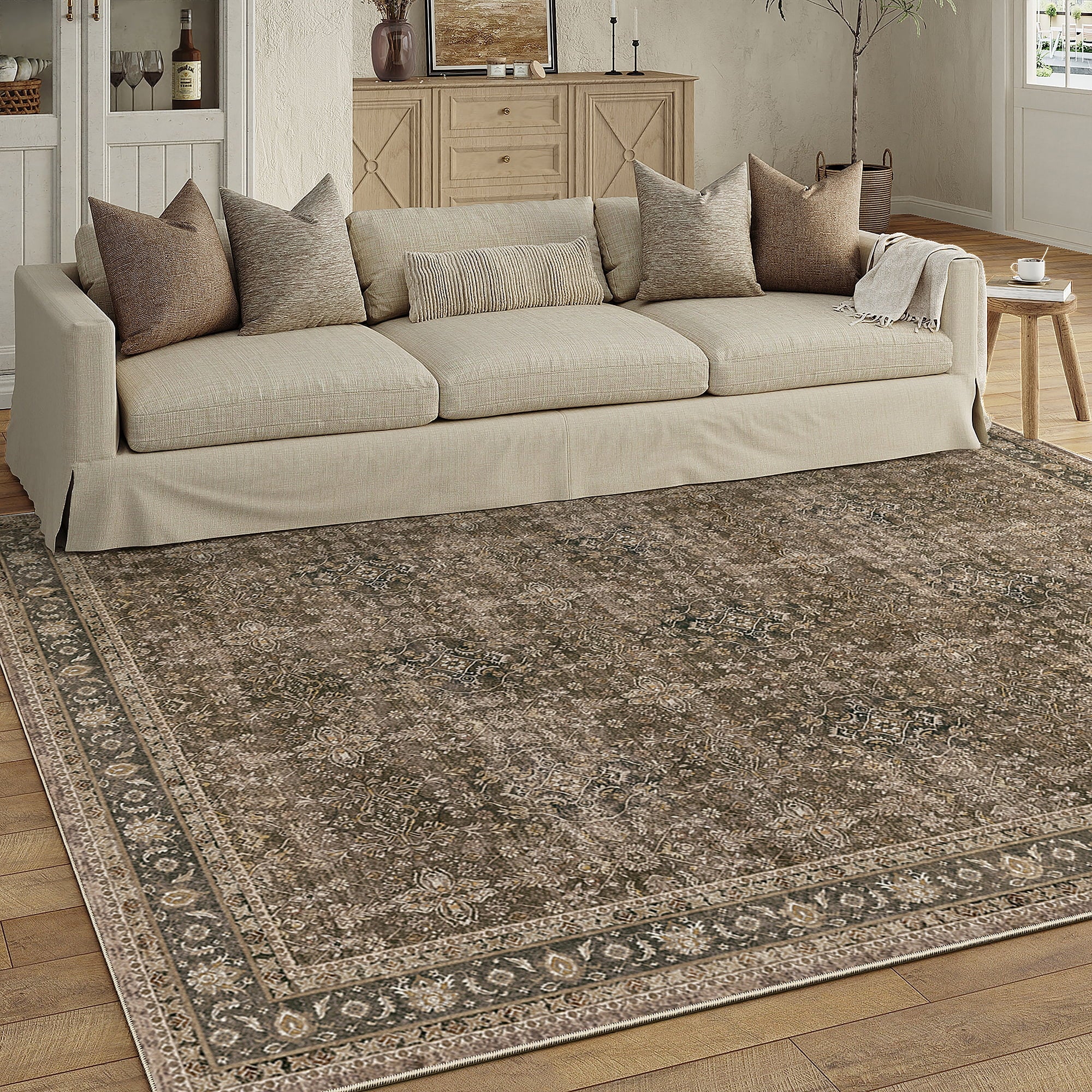 WIPONKEN 5x7 Area Rugs for Living Room Bedroom Dining Room Office Farmhouse, Machine Washable Non Slip Vintage Persia Rug