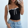 SOMER Strapless Tops for Women, Tube Top Ruffle Trim Bow Tie Bandeau Sleeveless Slim Fit Crop Top for Casual Party Clubwear