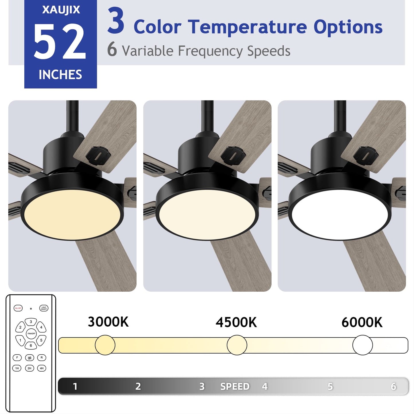 Ceiling Fan with Light and Remote Control, Modern Flush Mount Ceiling Fan 41 '' 6-Speed Reversible DC Motor 5 Wood Fan Blades Yellow and Black