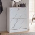 Dowellia 2 Drawer Shoe Cabinet,Wooden Shoes Organizer Cupboard Unit Hallway Furniture,freestanding Entryway 2 tier Modern Shoe Rack Cabinet Footwear Stand for Shoes (Marble White)