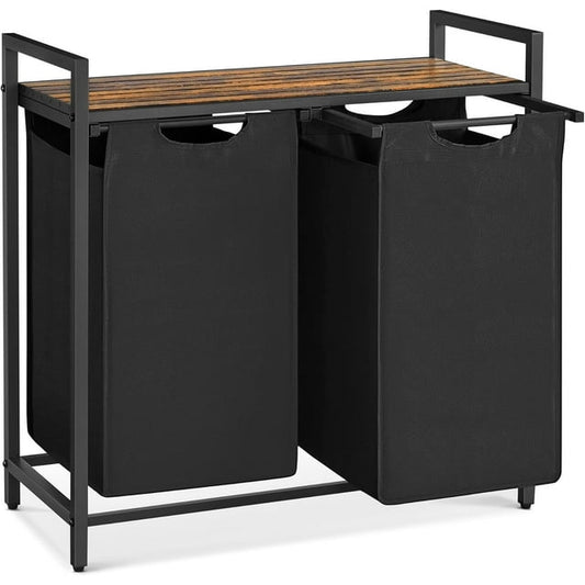 112L/30 US gal Laundry Sorter Organizer with Wheels, Rolling Laundry Hamper Laundry Basket Organizer with 2 Section Pull-Out Drawers,Top Shelf and 4 Wheels