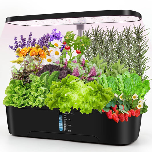 12 Pods Hydroponics Growing System, ZRSDIXKI Indoor Herb Garden Kit with Grow Lights, Height Adjustable Planting Germination Kit with Pump, Gardening Gifts Home Decor