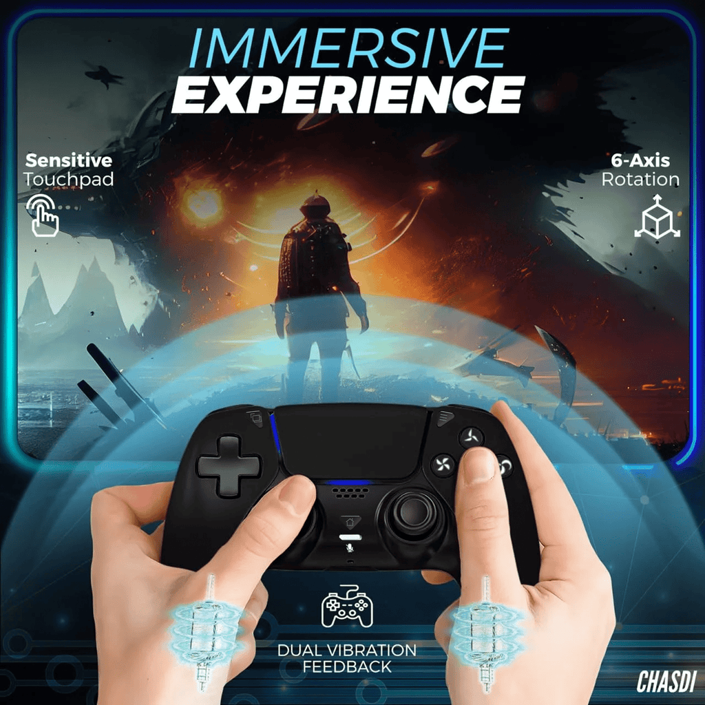 Wireless Controller for P5/Slim/Pro/PC with Dual Vibration & 6-Axis Gyro, USB-C Cable Included, Black, New