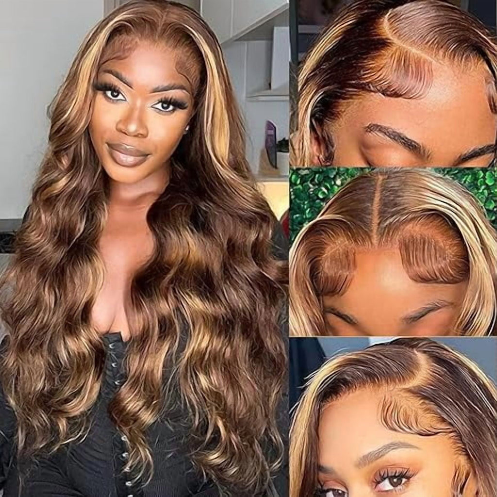 JUNGLE WAVE Body Wave Ombre Lace Front Wigs Human Hair for Women 180 Density 13x6 HD Transparent Lace Front Honey Blonde Wig 26 Inch