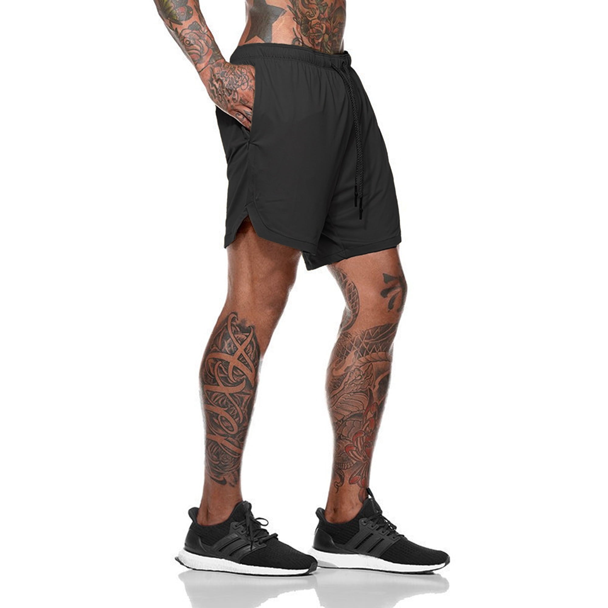 Puztloy Men's 2 in 1 Running Shorts Workout Athletic Training Gym Outdoor Sports Shorts