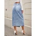 Women's Denim Skirt Long Jean Dress High-Waist Front Split Frayed Raw Hem A-Line Skirt with Pockets Casual Light Blue