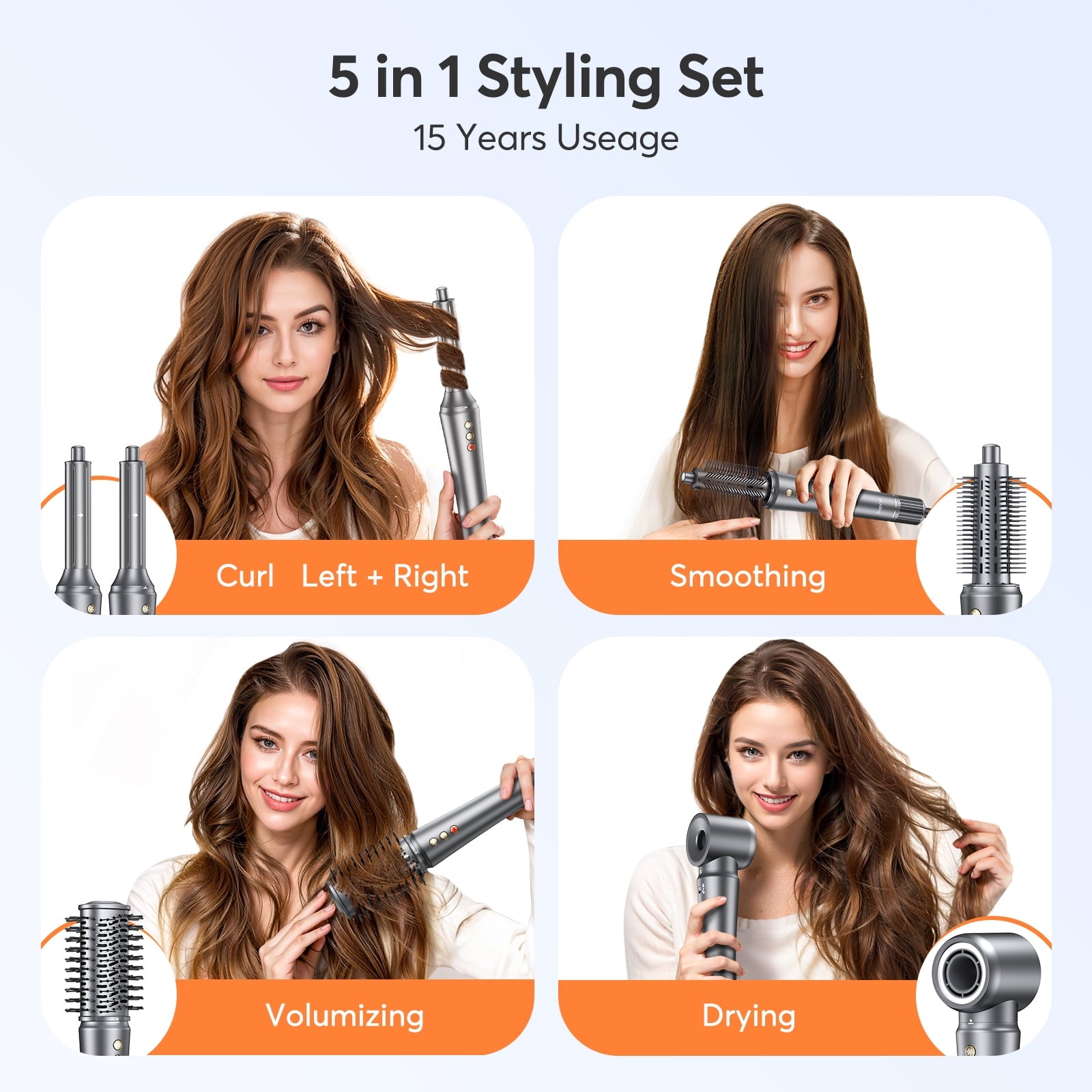 5 in 1 Air Wrap Hair Styler for Women, Bopcal Ion High-Speed Hair Dryer Brush, Fast Drying, Curling，Volumize, Straighten, Multi-function Hair Styling Tool, Gray