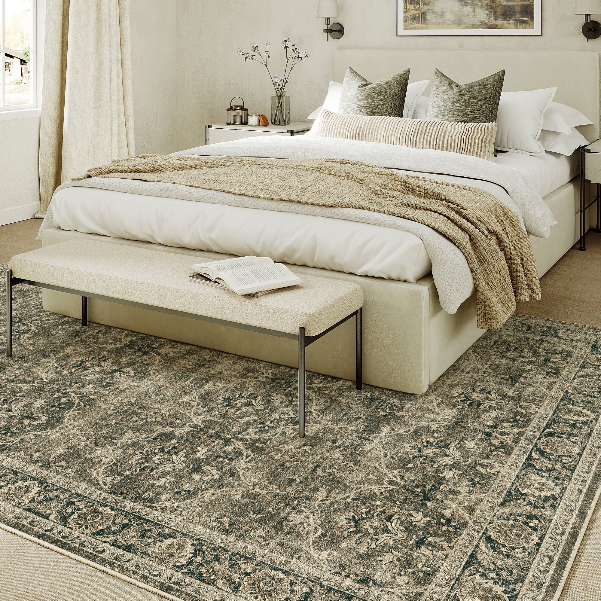 WIPONKEN 8x10 Area Rugs for Living Room Bedroom Dining Room Office Farmhouse, Machine Washable Non Slip Vintange Persia Rug