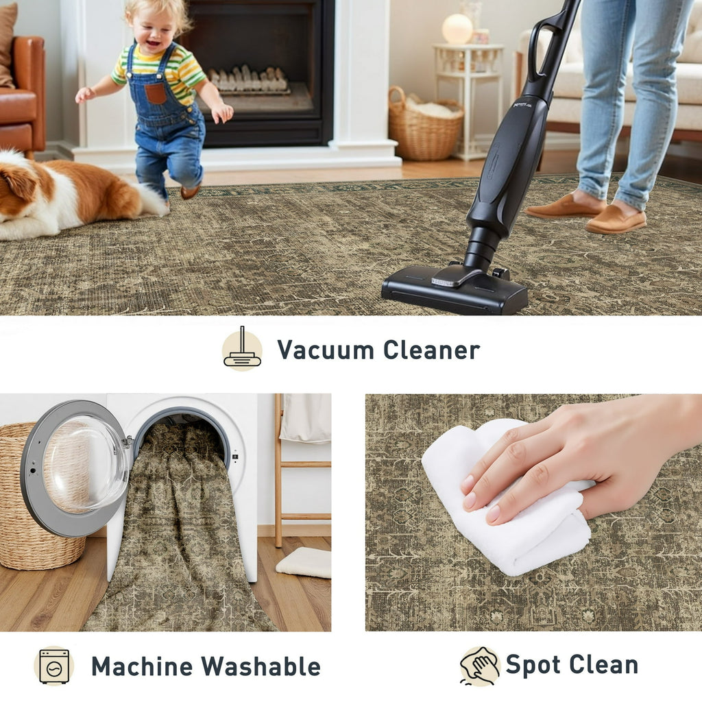 WIPONKEN 8x10 Area Rugs for Living Room Bedroom Dining Room Office Farmhouse, Machine Washable Non Slip Vintange Persia Rug