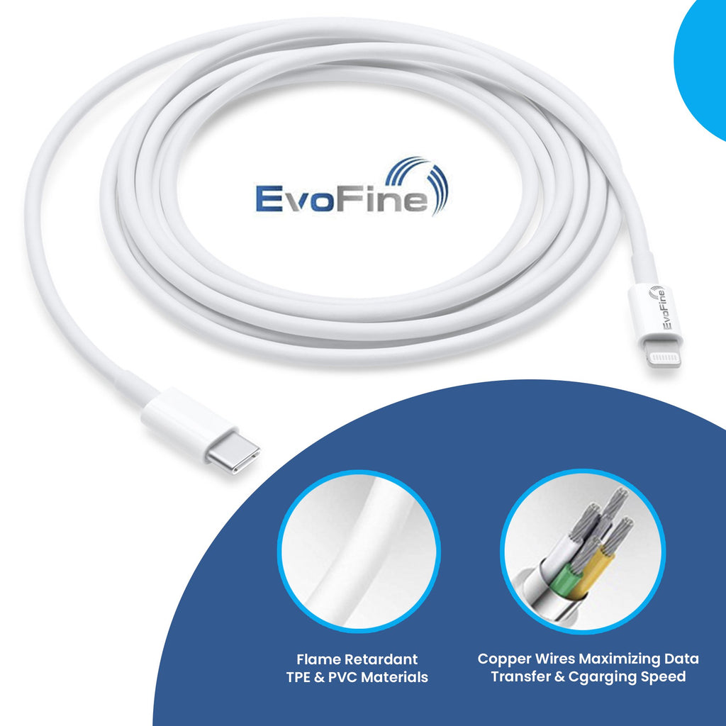 EvoFine iPhone Charger for 14/13/12/11 and More- iPhone Wall Charger Fast Charging with USB-C Blocks and 3Ft iPhone Charger Cords Compatible with iPhone, iPad & More