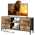 Dowellia Living Room 43-inch TV Stand with Electrical Outlet and 4 Fabric Cabinets, Brown wooden panel