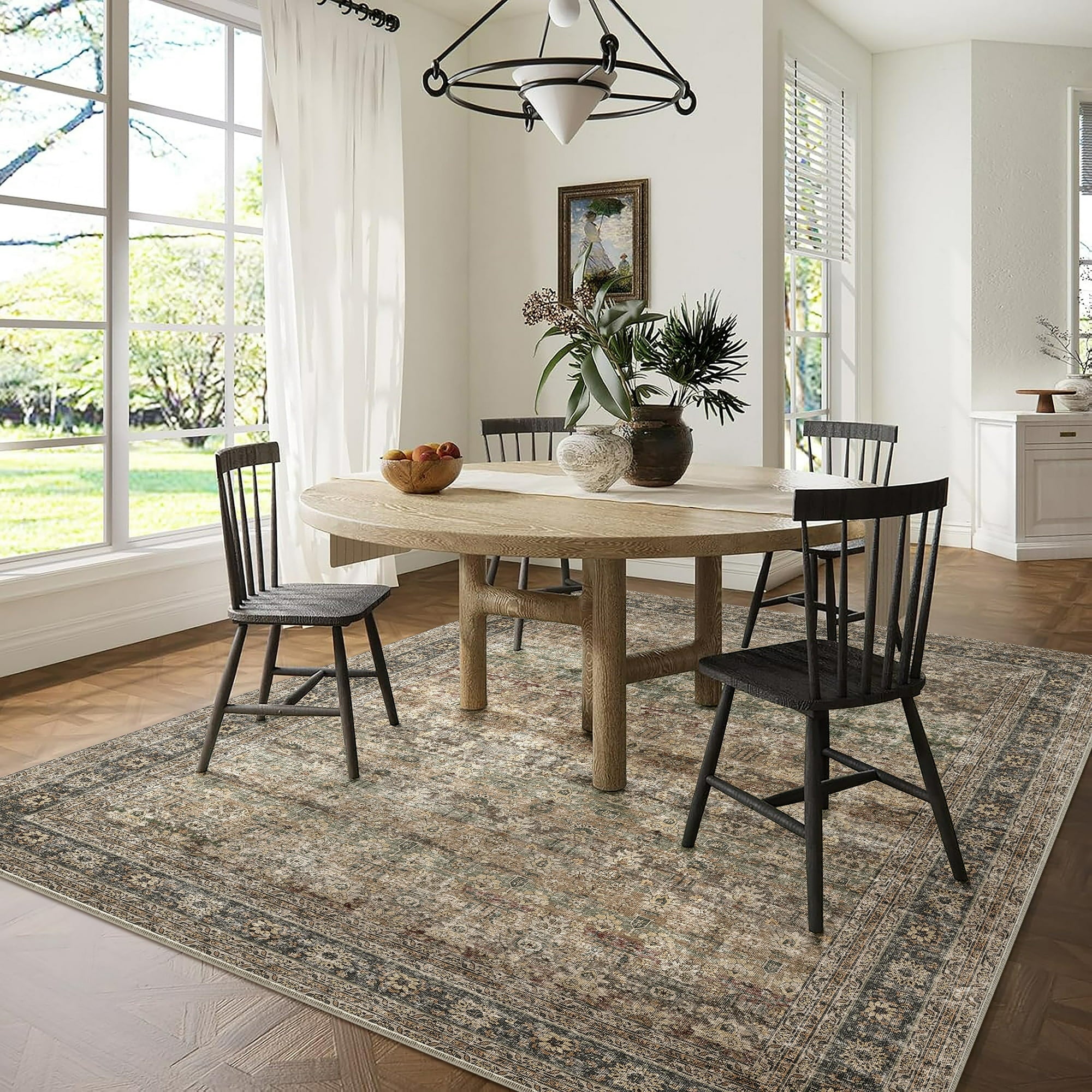 BERTHMEER Vintage Large Area Rugs 8’x10' Clearance for Living Room Bedroom Office Dining Room Farmhouse Brown Oriental Rugs Non Slip Traditional Distressed Rugs