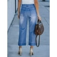 Women's Wide Leg Jeans Denim Pants Crop Flare Leg Jeans High Waisted Stretchy Straight Leg with Buttoned AnklesTrendy Casual with Pocket