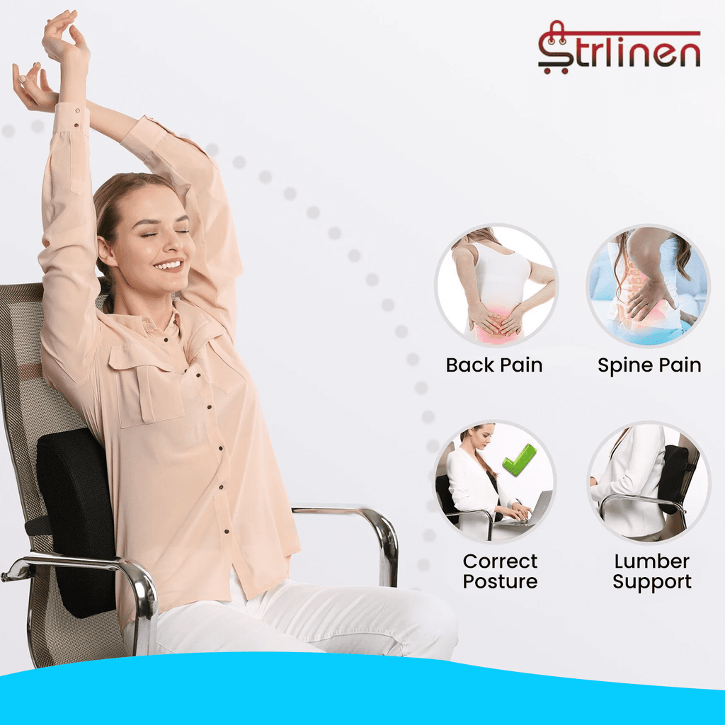 Strlinen Lumbar Support Pillow for Office Chair and Car Seat, Back Support Memory Foam Pillow for Pain Relief Improve Posture, Perfectly Balanced Back Cushion for Car, Computer, Gaming Chair