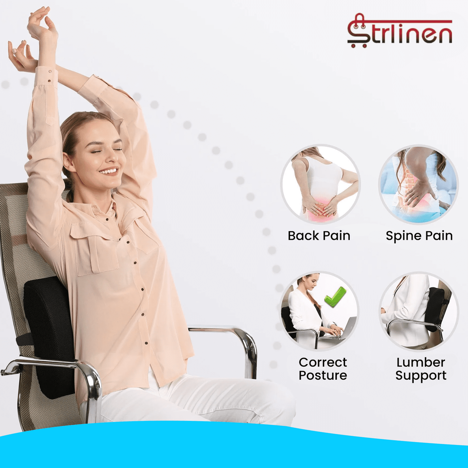 Strlinen Lumbar Support Pillow for Office Chair and Car Seat, Back Support Memory Foam Pillow for Pain Relief Improve Posture, Perfectly Balanced Back Cushion for Car, Computer, Gaming Chair