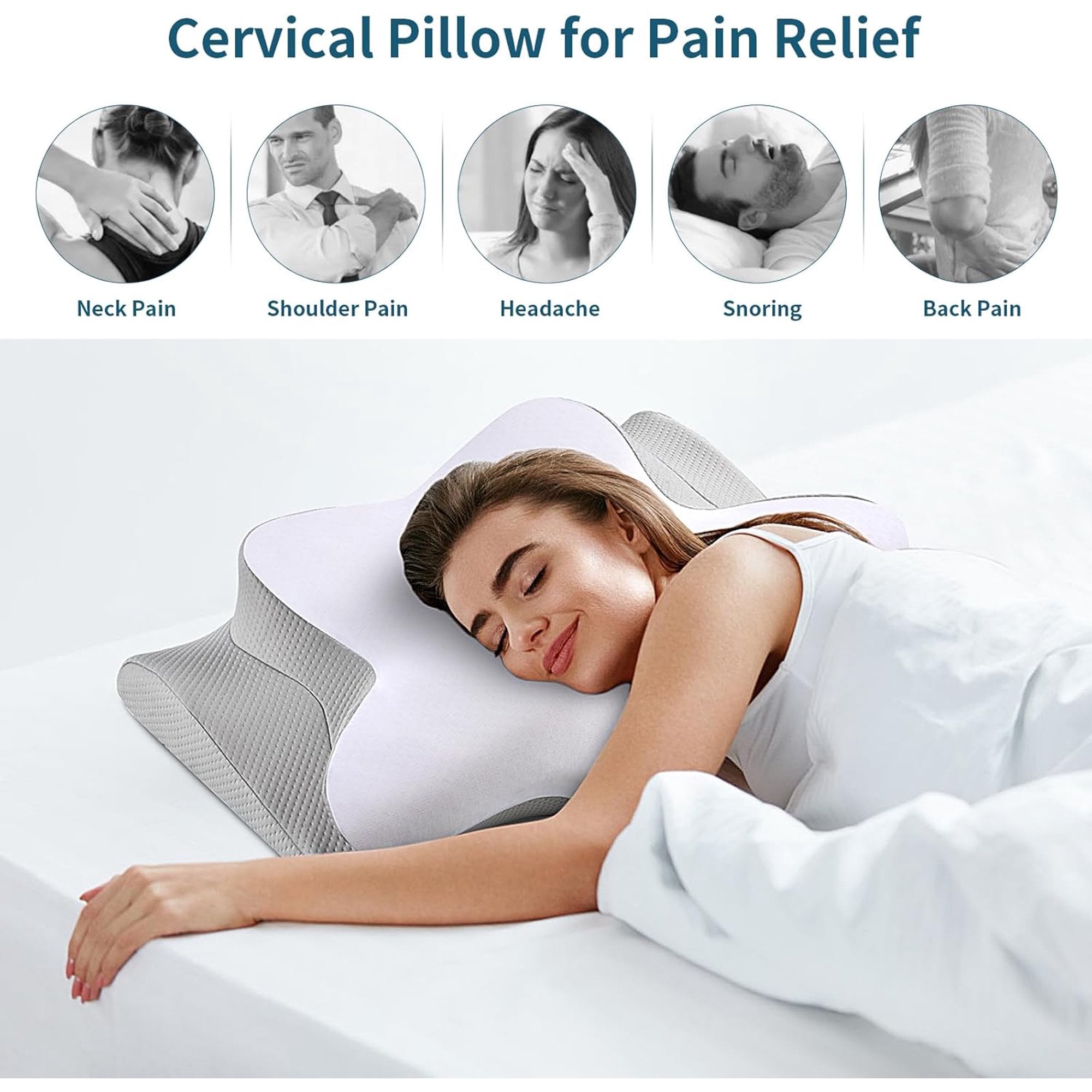 Strlinen Cervical Pillow for Neck and Shoulder Pain Relief, Contour Memory Foam Pillow, Ergonomic Neck Support Pillow for Side Back Stomach Sleepers with Pillowcase
