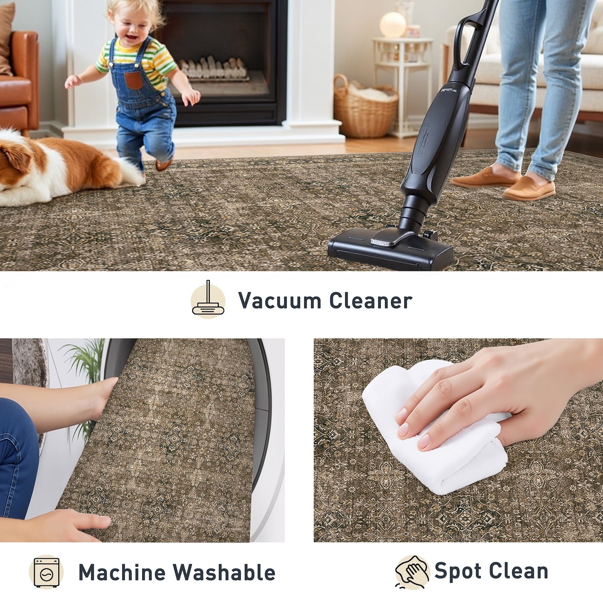 WIPONKEN 8x10 Area Rugs for Living Room Bedroom Dining Room Office Farmhouse, Machine Washable Non Slip Vintage Persia Rug