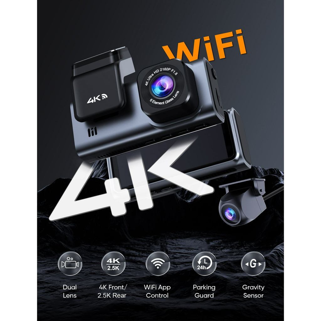 ODREY Dash Cam Front and Rear, 4K+2.5K 5G WiFi & WDR Dash Camera for Car with 64GB Card dashcam, G-Sensor, Super Night Vision, Loop Recording, Parking Mode