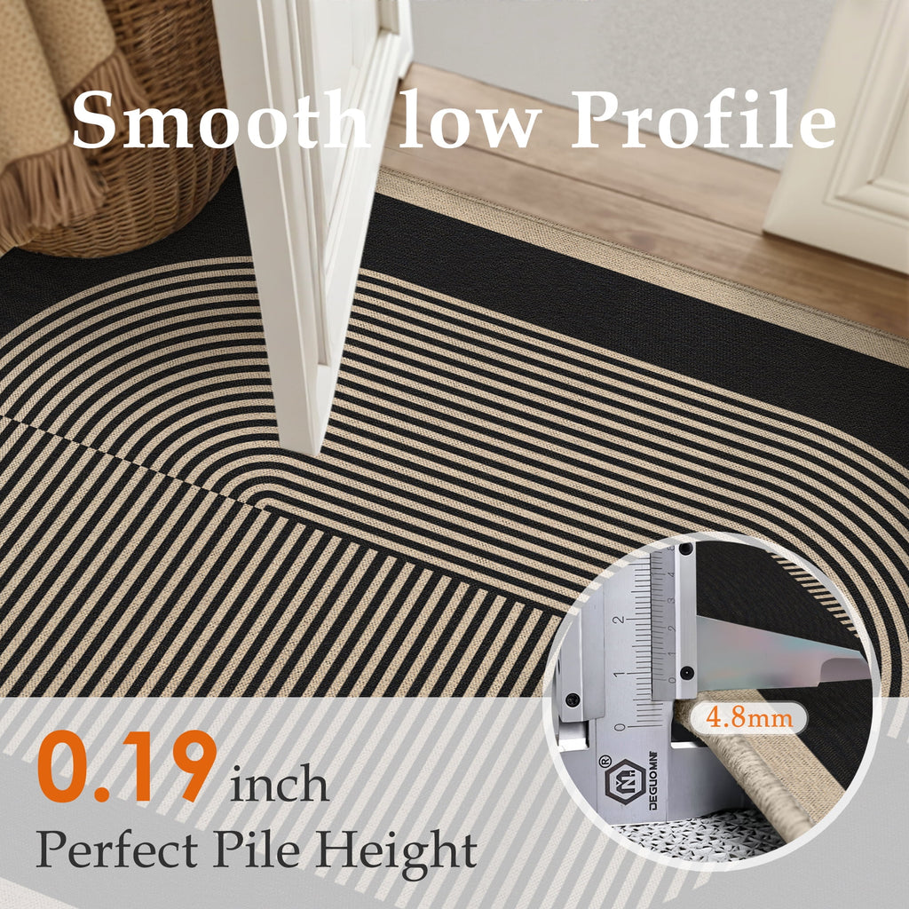 BERTHMEER 8'x10' Large Easy Jute Area Rugs for Living Room, Washable Outdoor Patio Rugs Indoor Outdoor Carpet for Farmhouse Neutral Geometric Non Slip Black Rugs for Bedroom Dining Room