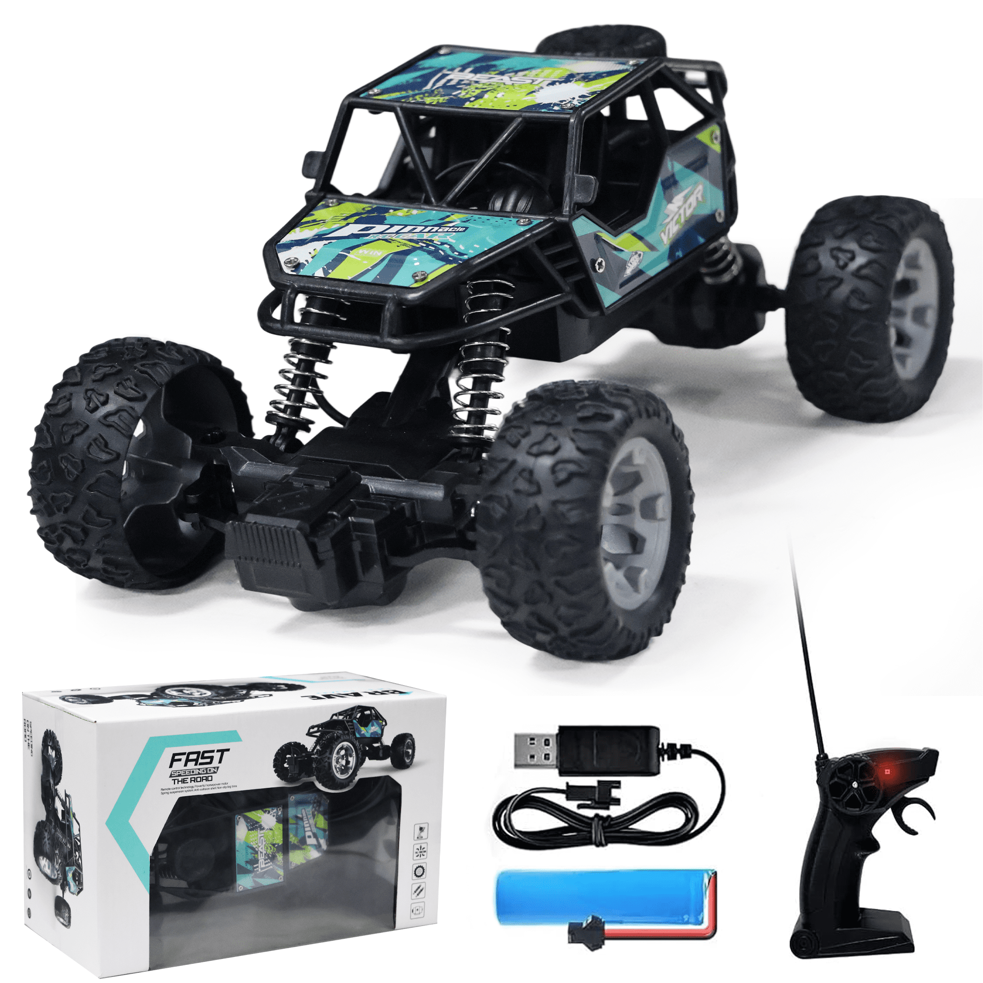 Remote Control Car, Rc Cars Toys for Boys 6-8, 1:18 Scale Off Road RC Car with Rechargeable Batteries, Monster Truck Toys, Blue