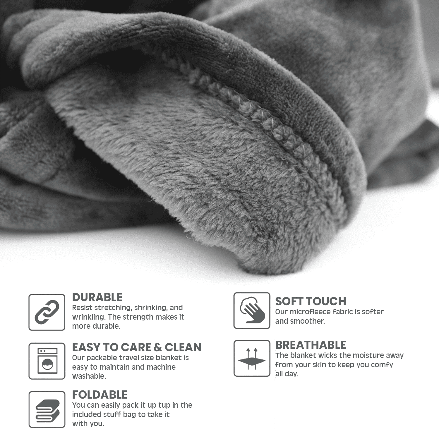 Strlinen Travel Blanket and Pillow - Premium Soft 3 in 1 Airplane Blanket with Soft Bag Pillowcase, Hand Luggage Sleeve and Backpack Clip (Grey)