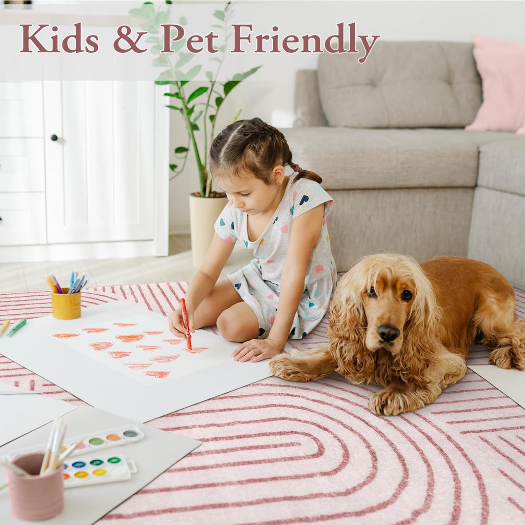 Moynesa Abstract Washable Rugs, 4x6 Rug for Bedroom Nursery Soft Non Slip Modern Living Room Rug, Ultra-Thin Non-Shedding Throw Carpet for Entryway Kitchen Office