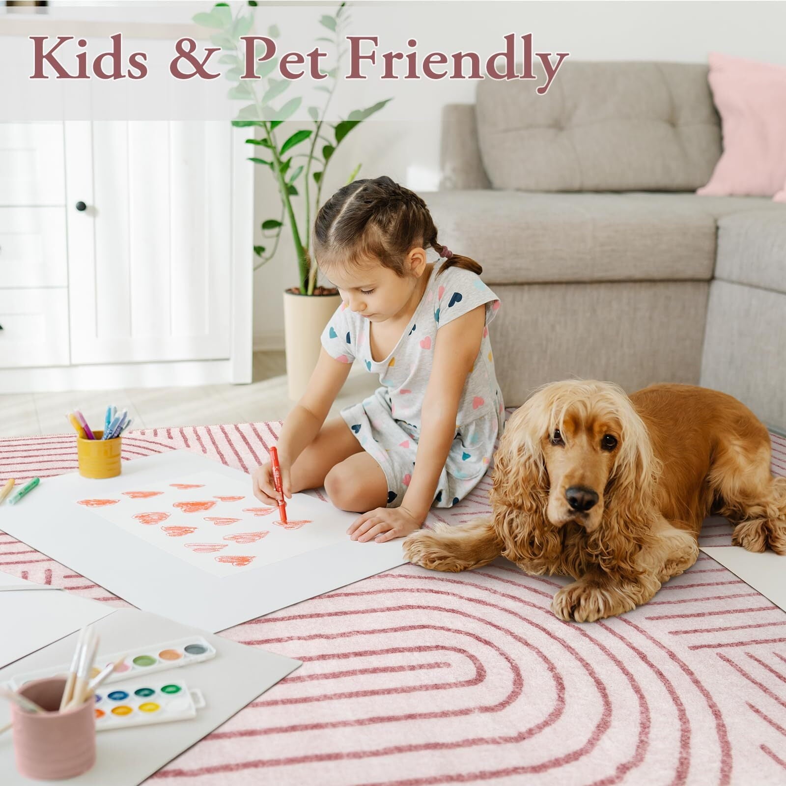 Moynesa Abstract Washable Rugs, 4x6 Rug for Bedroom Nursery Soft Non Slip Modern Living Room Rug, Ultra-Thin Non-Shedding Throw Carpet for Entryway Kitchen Office