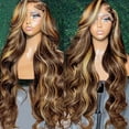 JUNGLE WAVE Body Wave Ombre Lace Front Wigs Human Hair for Women 180 Density 13x6 HD Transparent Lace Front Honey Blonde Wig 26 Inch
