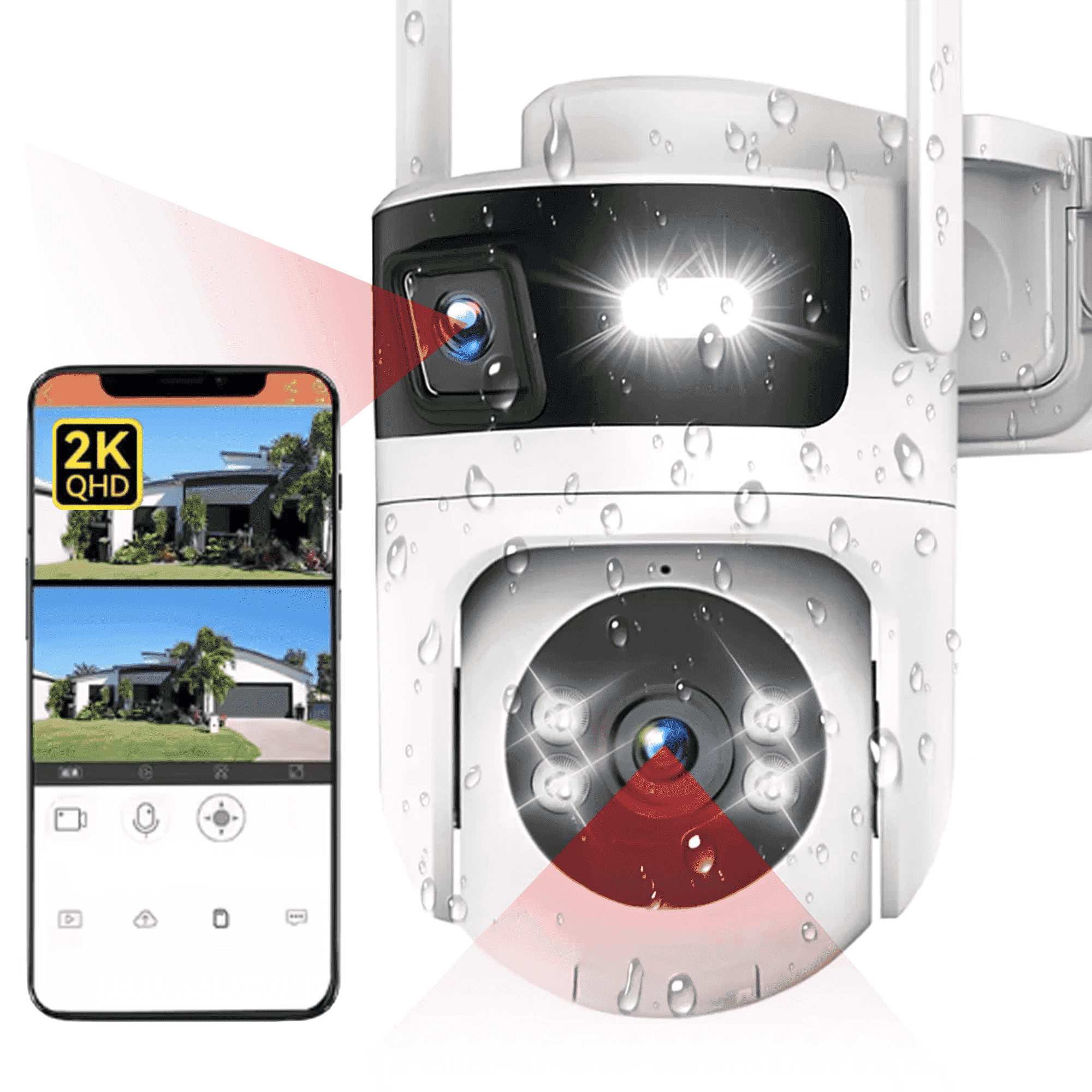 4K Indoor/Outdoor Smart Security Camera, 2.4G&5G WiFi with Night Vision, Dual-Screen Display, 2-Way Talk, Human Detection, Motion Tracking, Cloud & SD Card