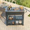 Modern Shade Outdoor Grill Cart with Marble Countertop & Drawers, 39"W BBQ Table with Locking Casters