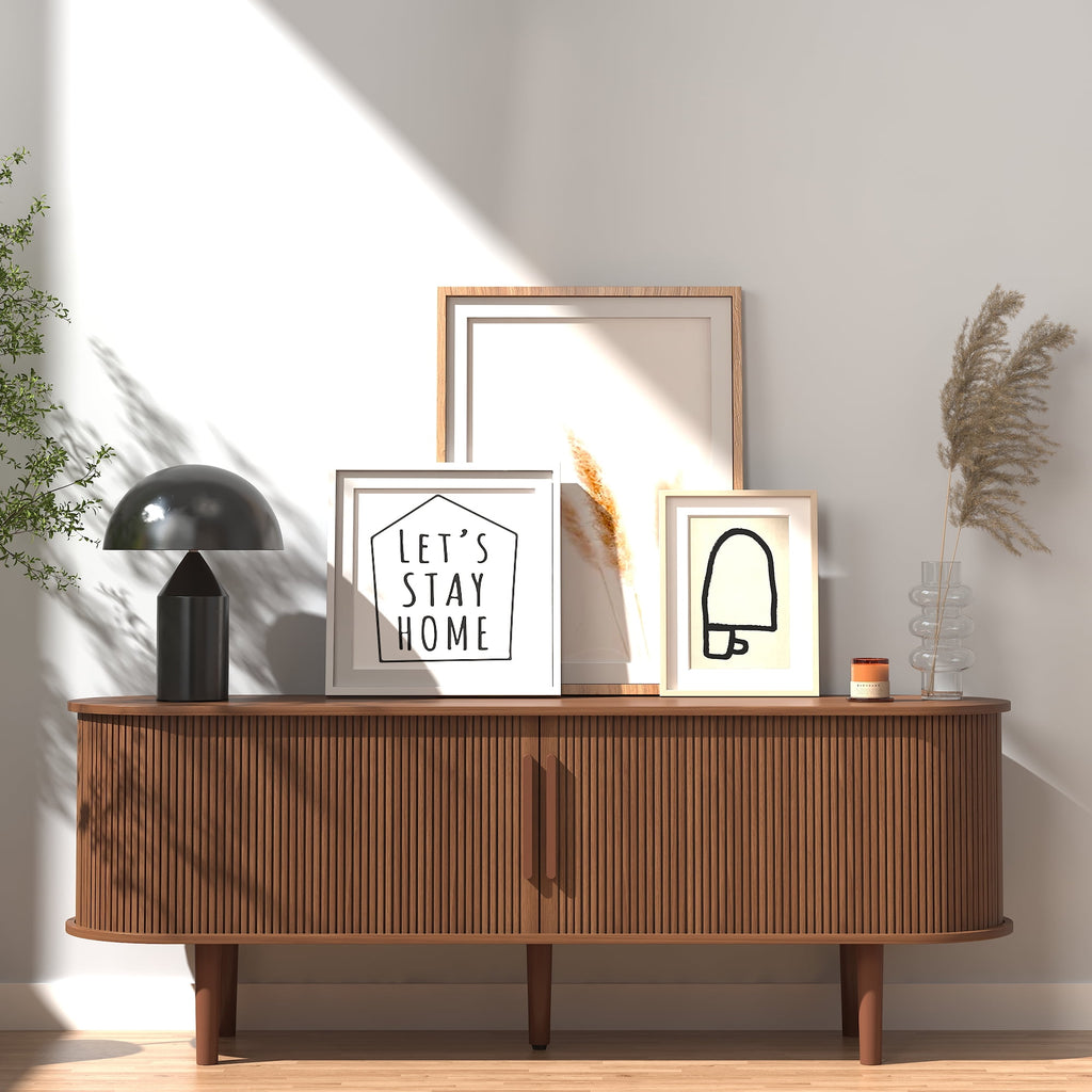 BOMETAO 63" TV Stand with Storage for TVs up to 70 inch Wood Entertainment Center with 2 Sliding Tambour Doors Media TV Console Cabinet with Adjustable Shelves for Living Room, Walnut