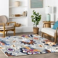 Floral Area Rug 4x6 Living Room Rug Non Slip Washable Bedroom Rug Soft Low Pile Flowers Floor Carpet for Living Dining Room,Blue