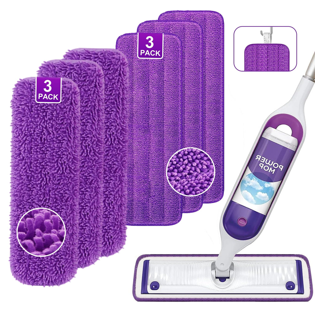 6-Pack Reusable Microfiber Mop Pads for PowerMop – Machine Washable Wet Mop Refills for Hardwood Floors – Fits 13”–15” Spray Mops