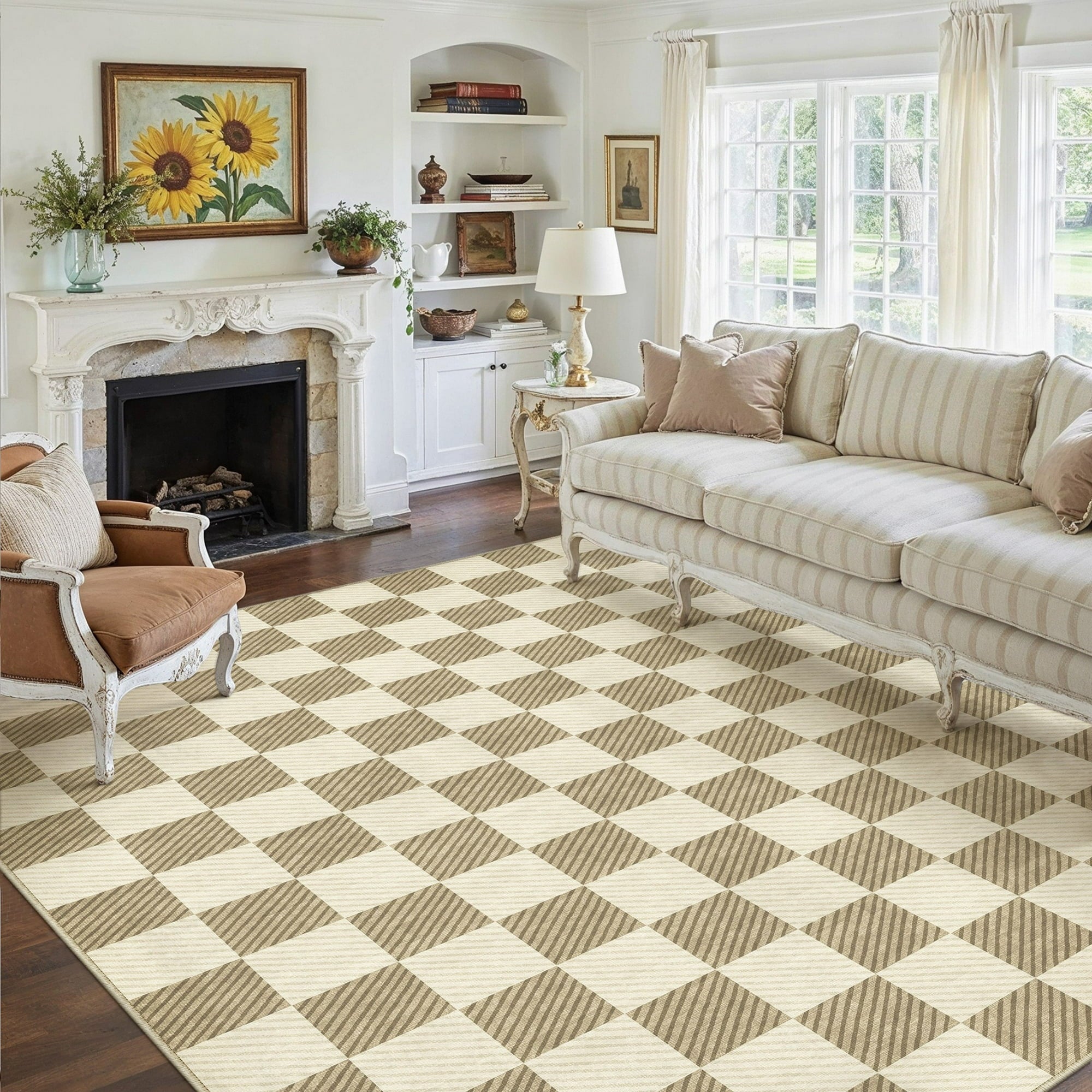 WIPONKEN 8x10 Checkered Area Rug Non-Slip Farmhouse Washable Carpet for Entryway, Bedroom, Living Room, Kitchen, Bathroom Soft Indoor Door Mat