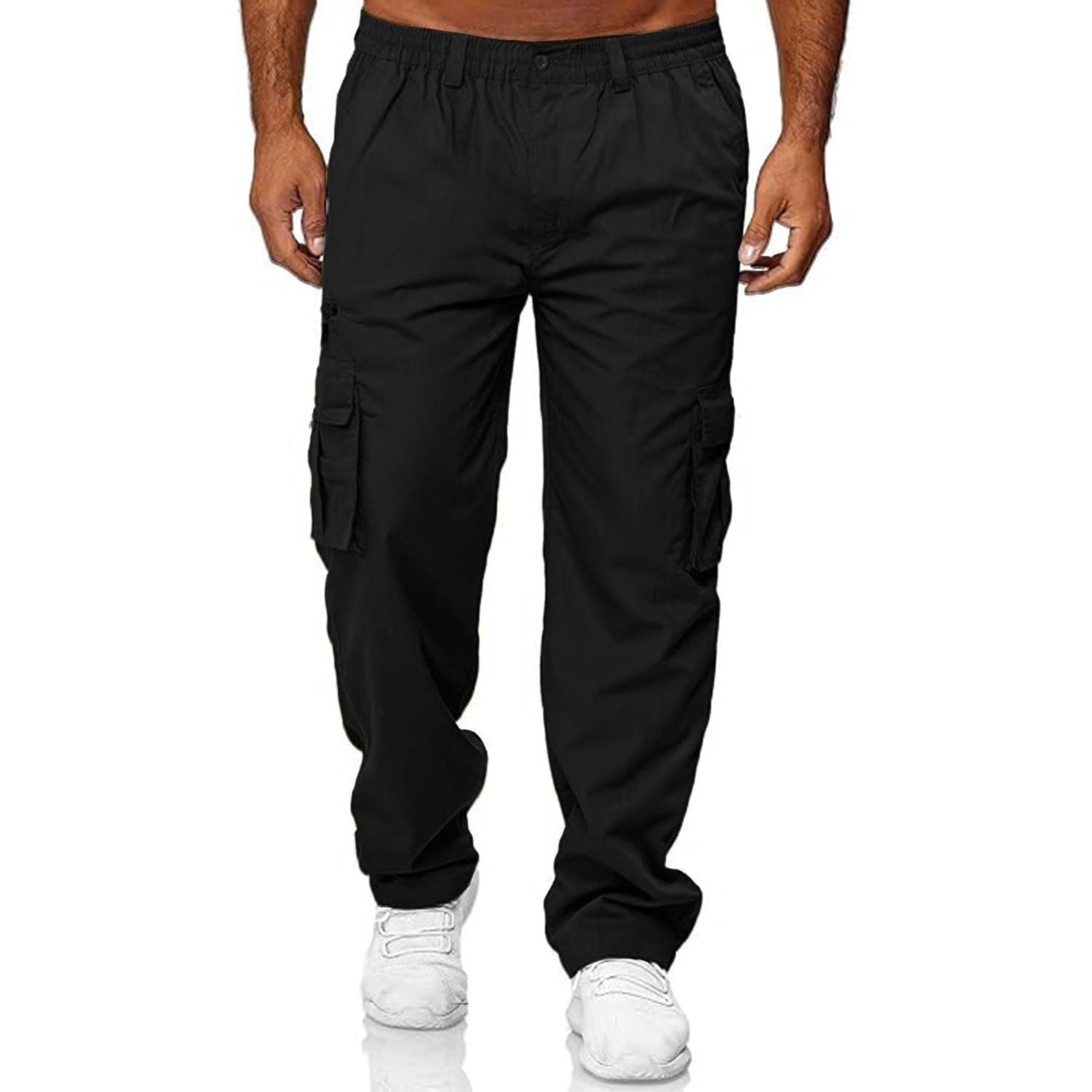 MLDRA Men's Cargo Pants Sweatpants Jogger Work Trousers Relaxed Fit Casual Lightweight Slacks with Multi Pockets Black