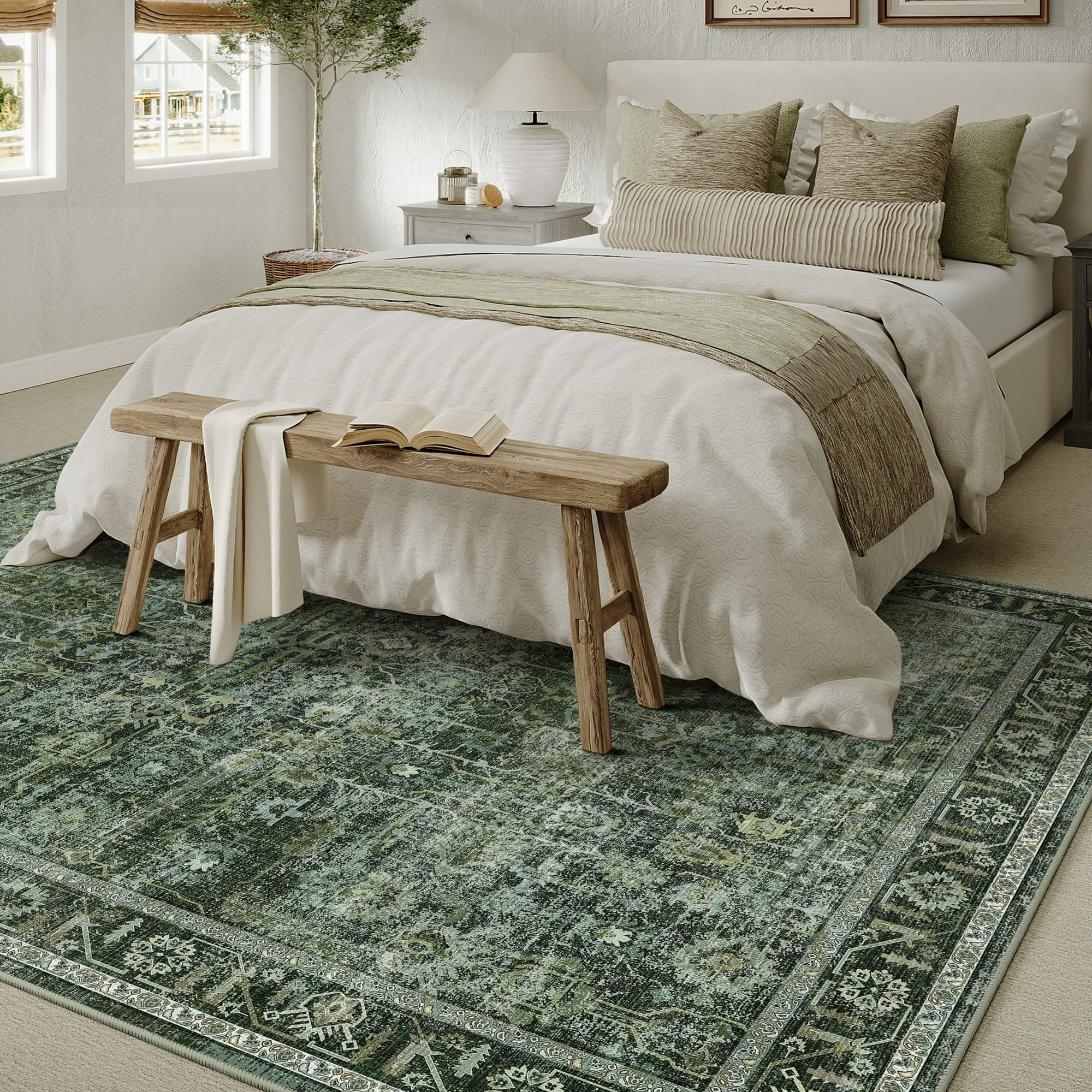 WIPONKEN 5x7 Area Rugs for Living Room Bedroom Dining Room Office Farmhouse, Machine Washable Non Slip Vintange Persia Rug