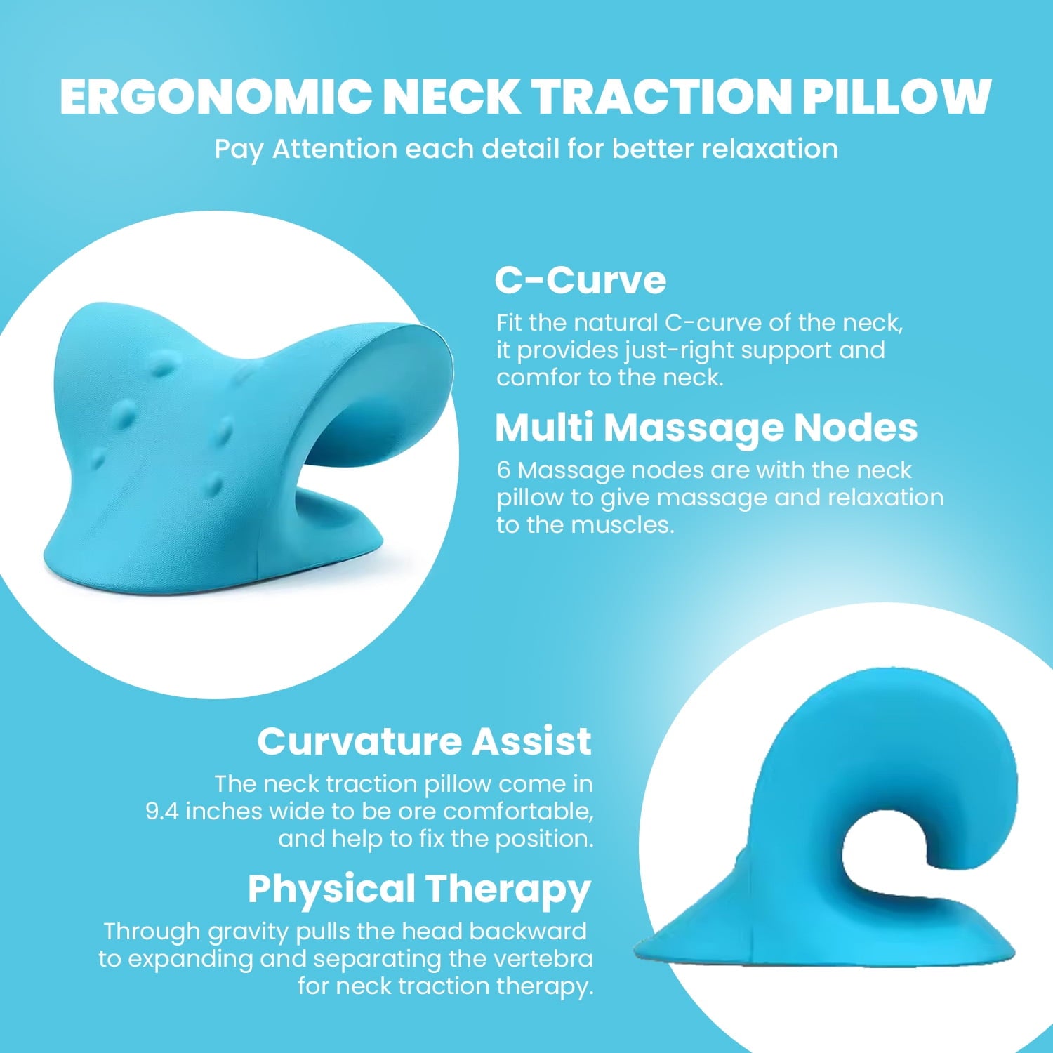Strlinen Neck and Shoulder Relaxer, Cervical Traction Device for TMJ Pain Relief and Cervical Spine Alignment, Chiropractic Pillow Neck Stretcher (Blue)
