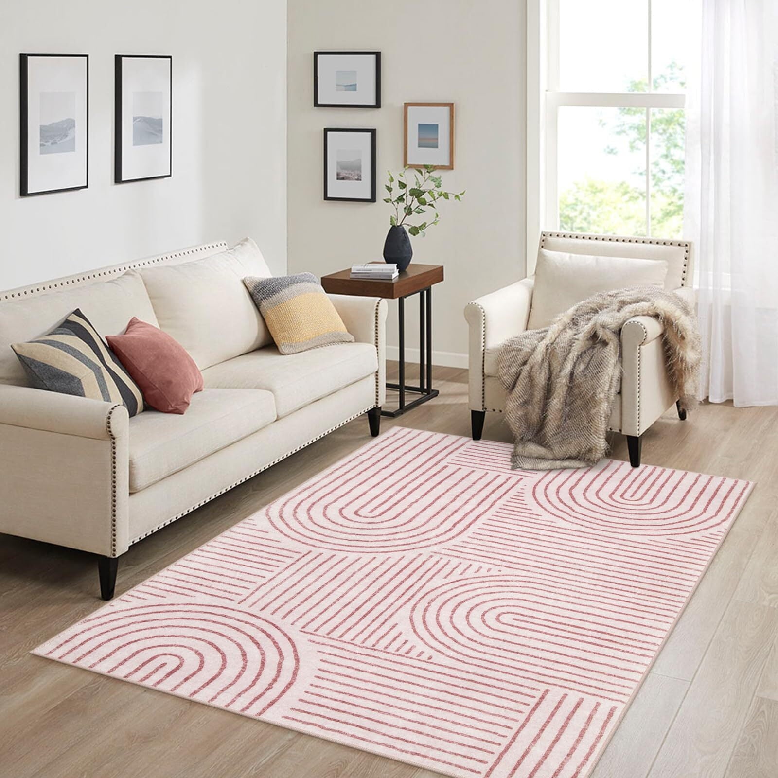 Moynesa Abstract Washable Rugs, 4x6 Rug for Bedroom Nursery Soft Non Slip Modern Living Room Rug, Ultra-Thin Non-Shedding Throw Carpet for Entryway Kitchen Office