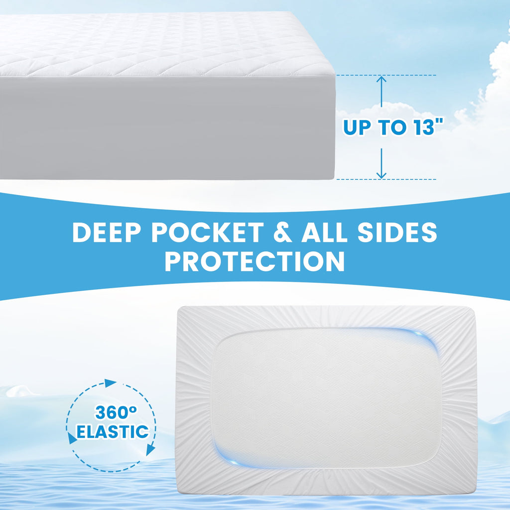 WISHEAD Full Mattress Protector 100% Waterproof Mattress Topper Mattress Pad Soft Breathable Comfortable Protection，White