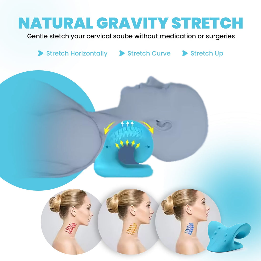 Strlinen Neck and Shoulder Relaxer, Cervical Traction Device for TMJ Pain Relief and Cervical Spine Alignment, Chiropractic Pillow Neck Stretcher (Blue)