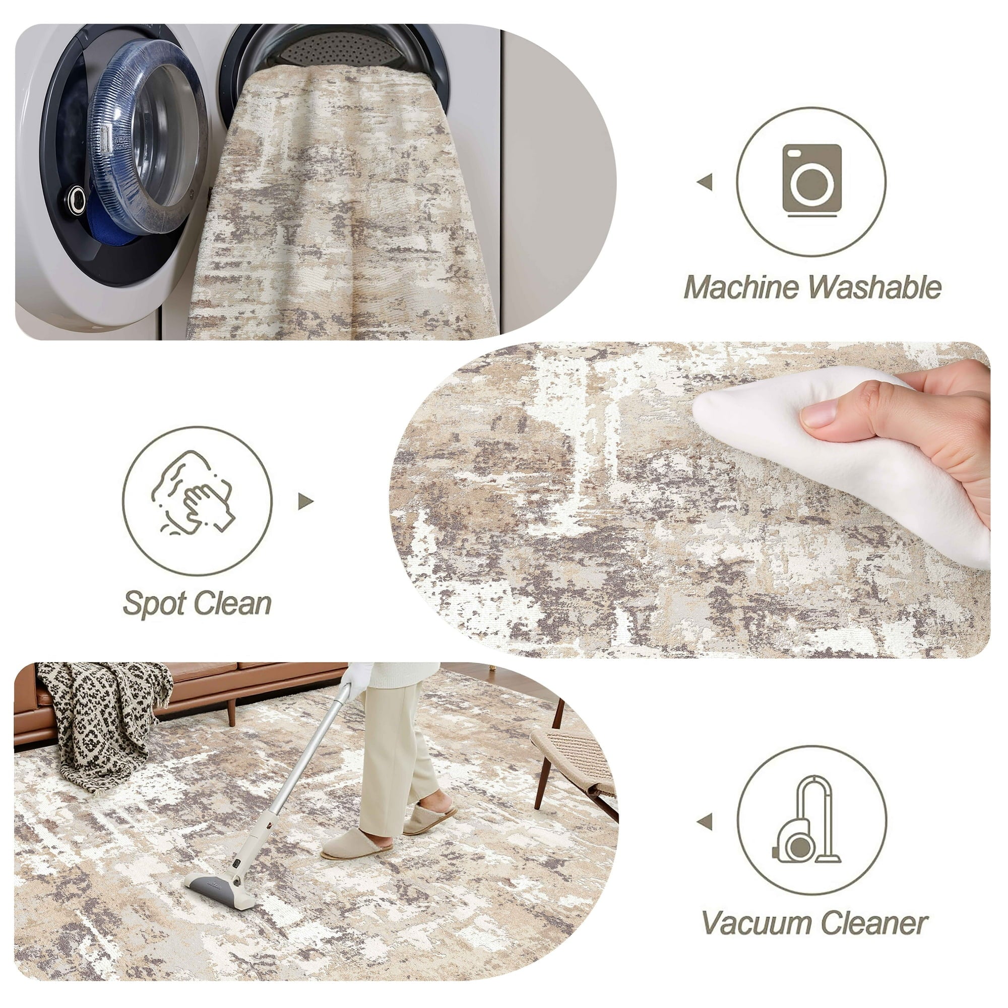 WIPONKEN 8x10 Area Rug for Living Room and Bedroom, Washable Modern Abstract Low-Pile Mat with Non-Slip Backing