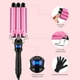 3 Barrel Curling Iron Wand, Jungle Wave 1" Ceramic Triple Barrels Hair Crimper with LCD Display, Gift for Mother's Day, Pink