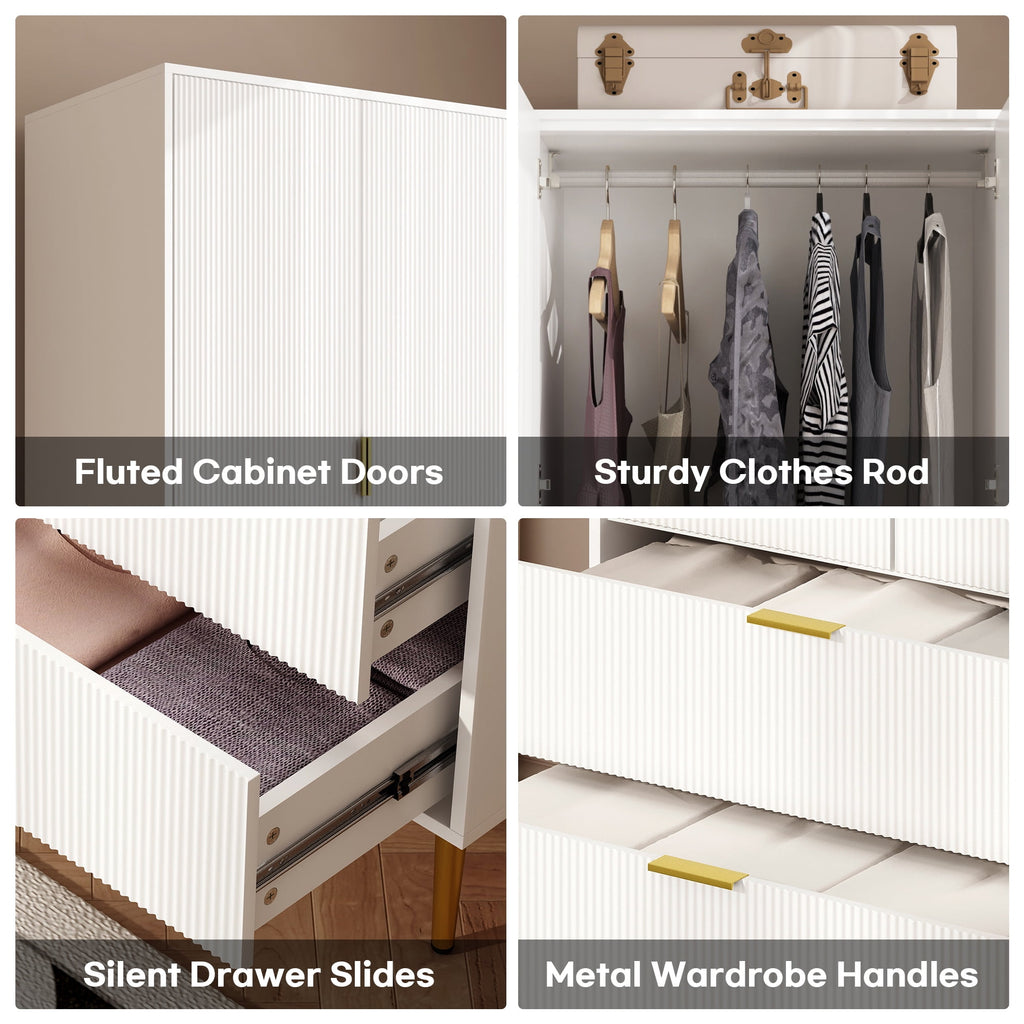 BOMETAO Wood Armoire Wardrobe Closet with 2 Drawers, 70" H x 20" D Modern Freestanding Clothing Storage Cabinet with 2 Doors and Hanging Rod for Bedroom, White