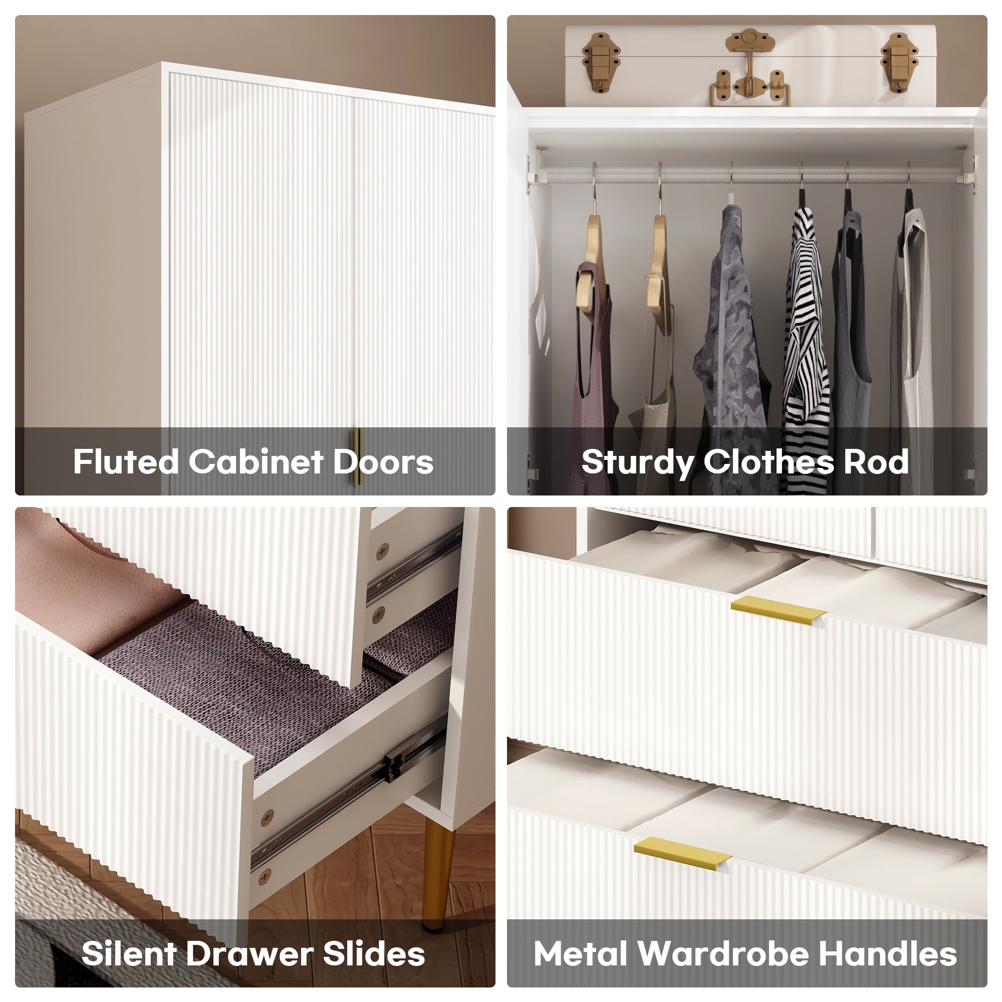 BOMETAO Wood Armoire Wardrobe Closet with 2 Drawers, 70" H x 20" D Modern Freestanding Clothing Storage Cabinet with 2 Doors and Hanging Rod for Bedroom, White