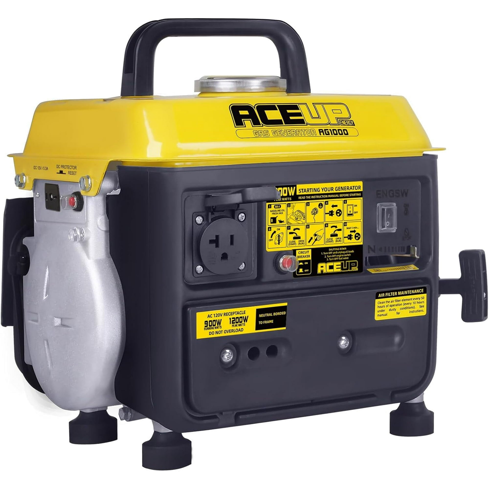 Aceup Energy 1200W Gas-Powered Generator, Pull Cord Start，Small Portable Generator Camping Ultralight, EPA & CARB Compliant