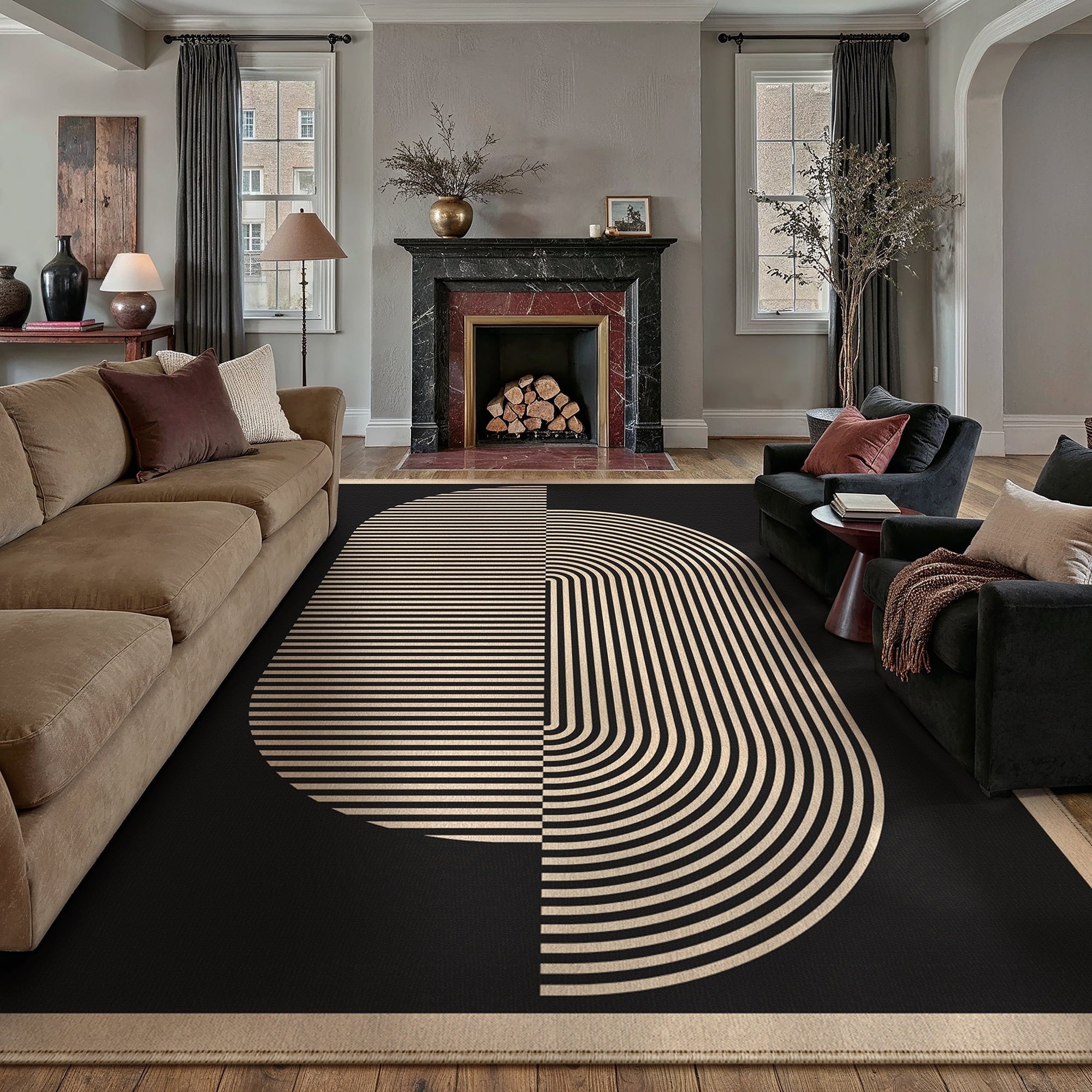 BERTHMEER 8'x10' Large Easy Jute Area Rugs for Living Room, Washable Outdoor Patio Rugs Indoor Outdoor Carpet for Farmhouse Neutral Geometric Non Slip Black Rugs for Bedroom Dining Room