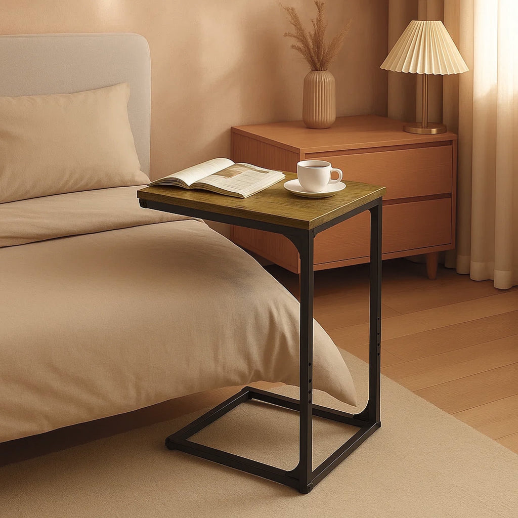 Dowellia C-Shaped Metal Side Table for Living Room and Rooms, Brown Finish