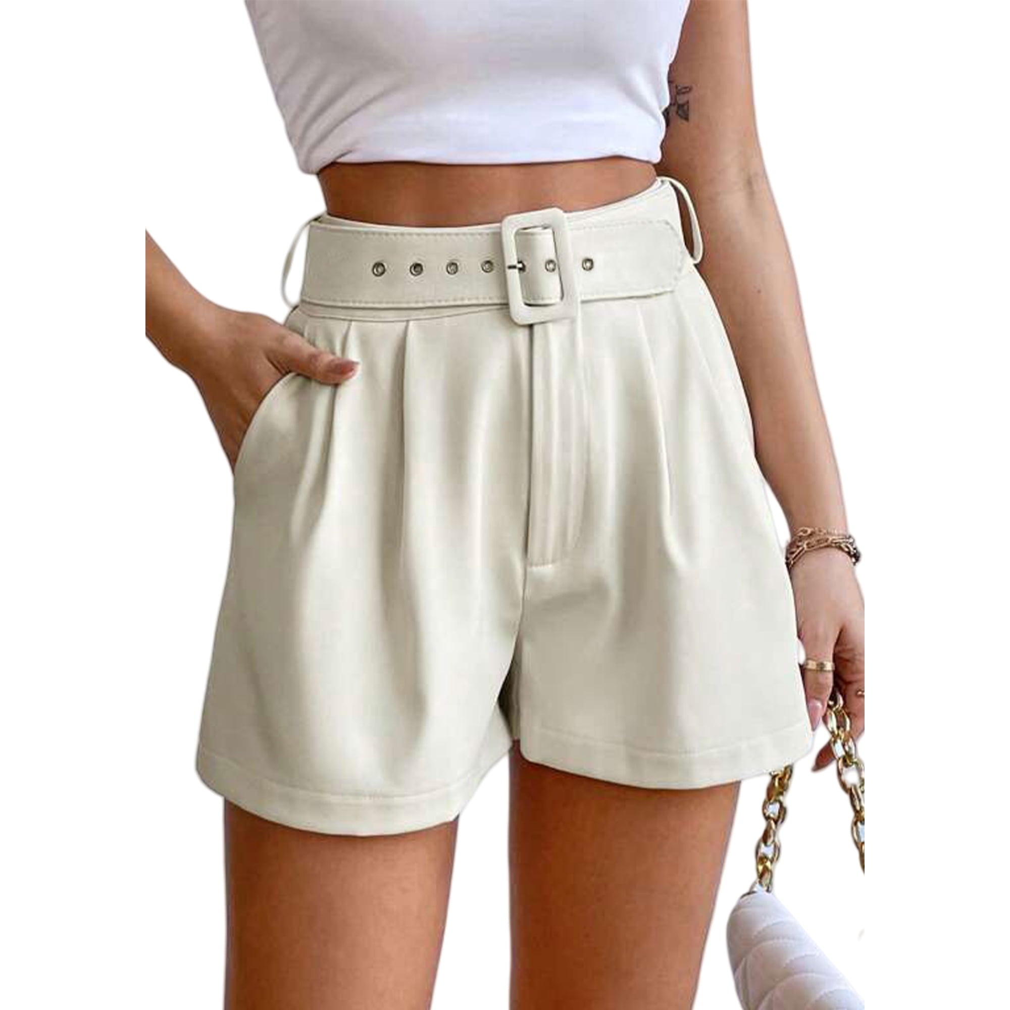 SOMER Womens Shorts Casual High Waist Dressy Shorts Summer Loose Wide Leg Shorts with Belt