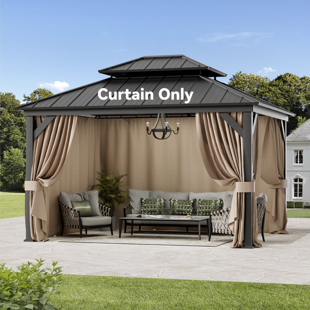 Covered Outdoor Gazebo Curtain Replacement Universal 4-Panel Sidewalls 11' x 13', Outdoor Gazebo Privacy Curtains with Zipper (Curtain Only)